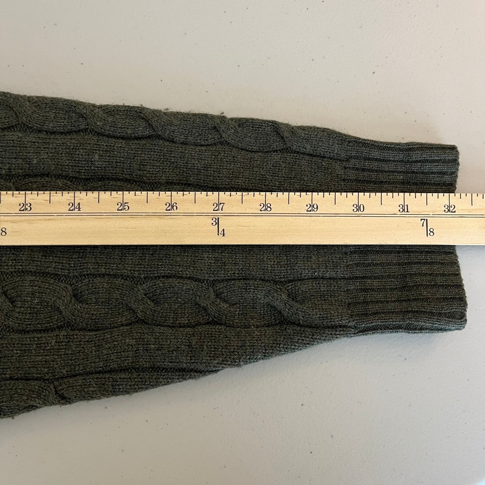Brooks Brothers Mens Large Olive Green 100% Italian Lambswool Cable Knit Sweater - Picture 5 of 11
